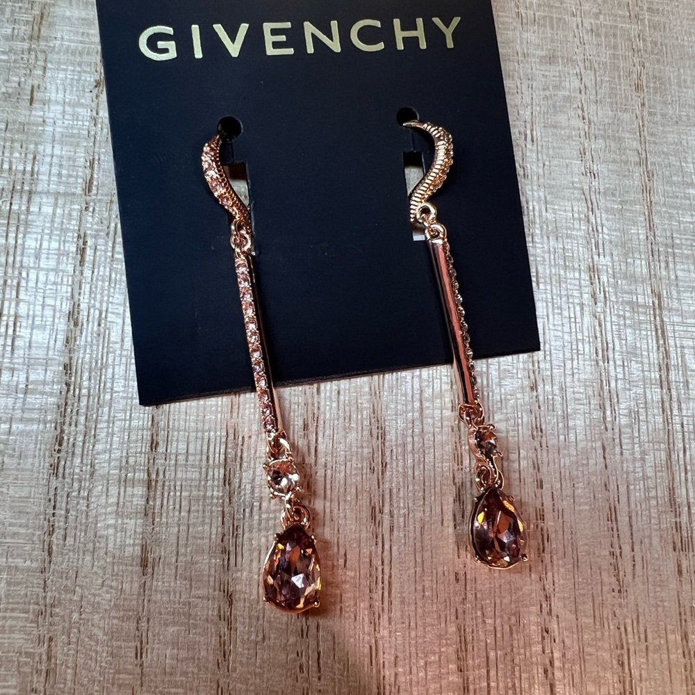 Givenchy Rose Gold Crystal Teardrop Dangle Earrings - Picture 4 of 6